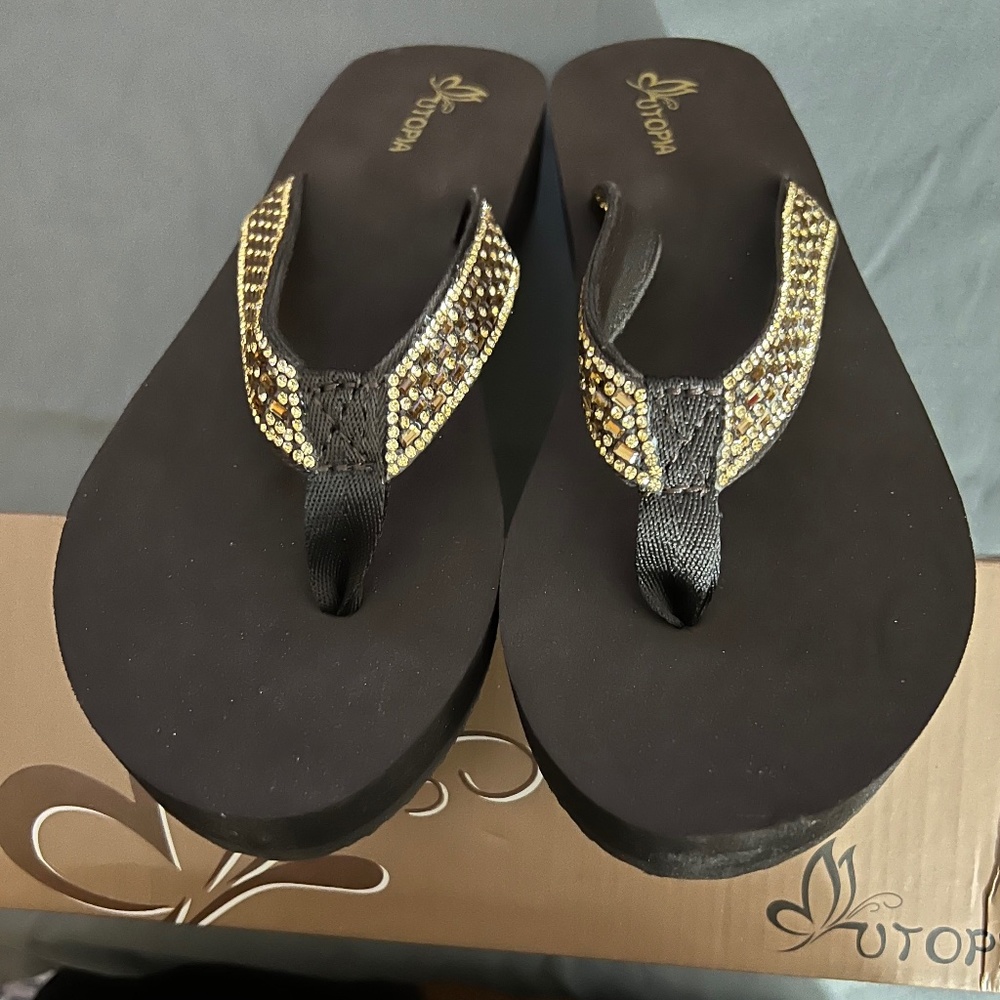 Brown Rhinestone Sandals